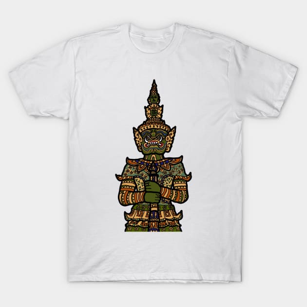 Thai Yaksha or Yaksa is a demon giant and a guardian of the gate at Wat Phra Kaew, Bangkok, Thailand T-Shirt by Nalidsa